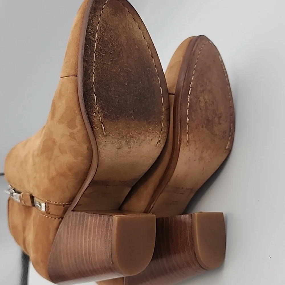 RAG & BONE Camel Nubuck Suede Double Zippered Ankle Boots w/Western Style Heel - Picture 6 of 7